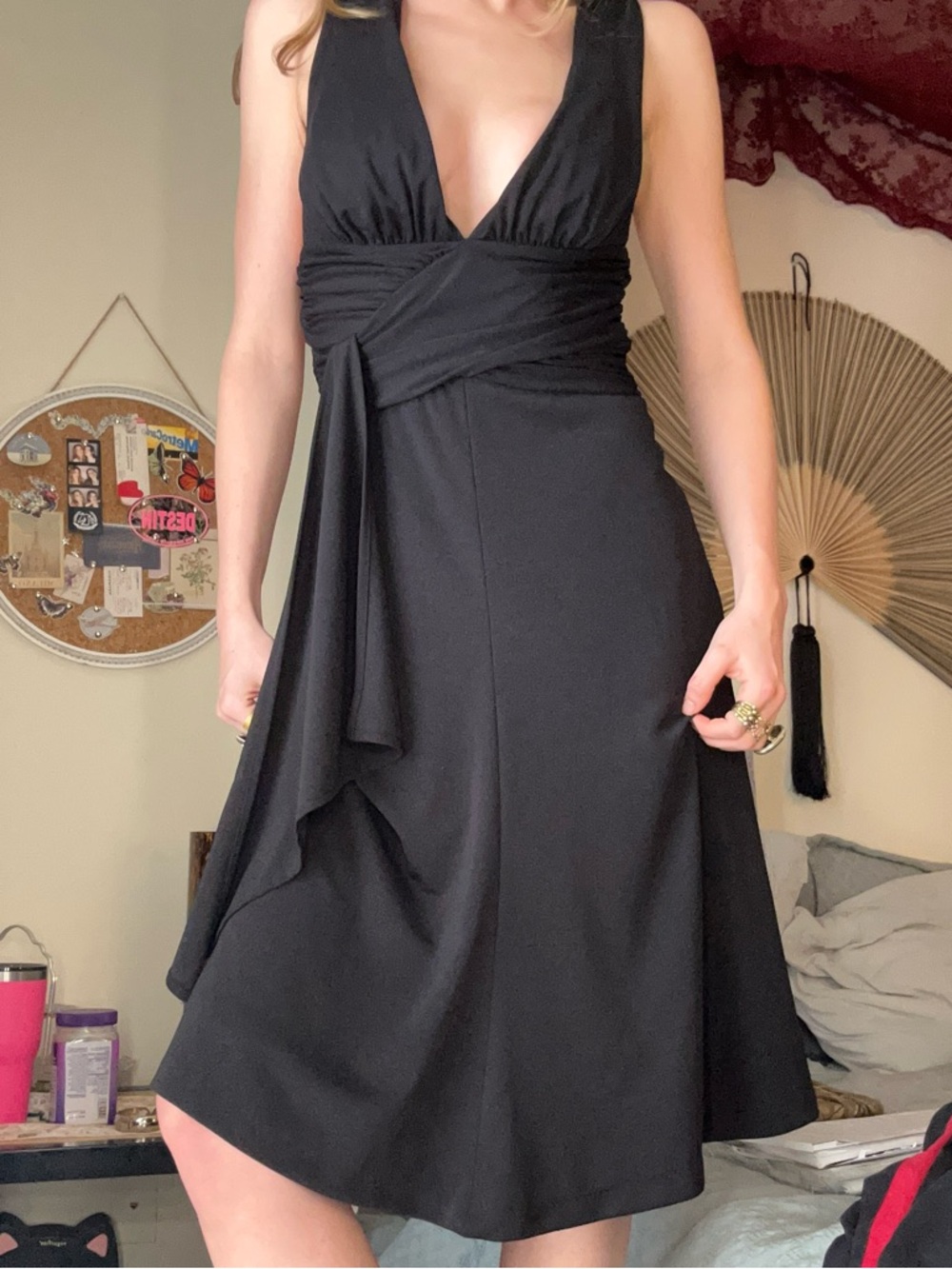White House Black Market Midi Fit & Flare Black Halter Dress With Open Back